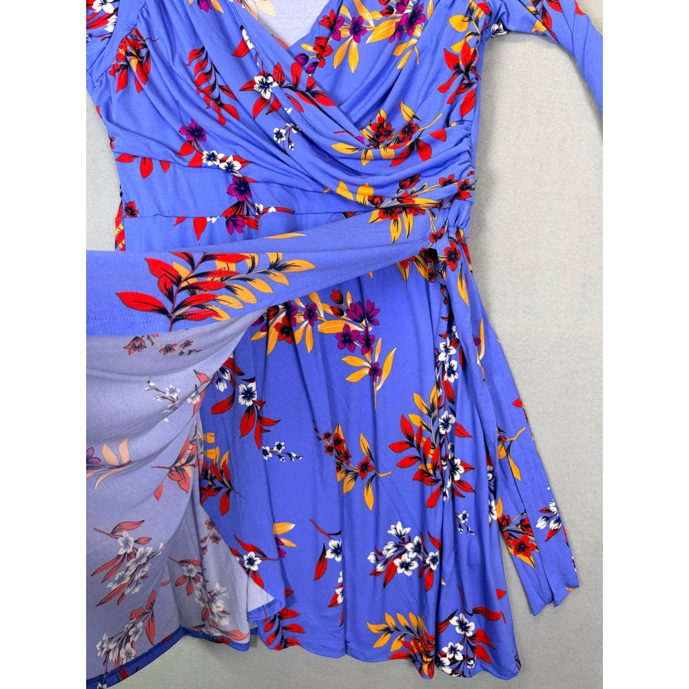 Sweetheart Faux Wrap Jersey Dress Malibu Ultramarine Floral 1L Coquette Dopamine - Picture 7 of 9